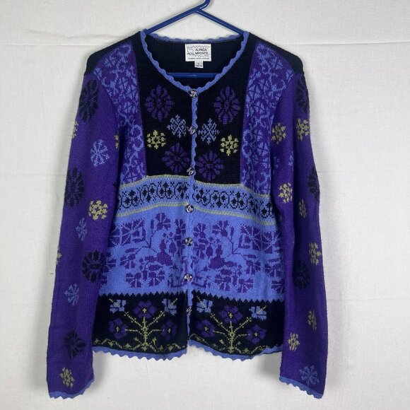 Alpaca Imports Wool/Alpaca Blend Button Front Sweater Purple‎ Black Size Large - Picture 1 of 14